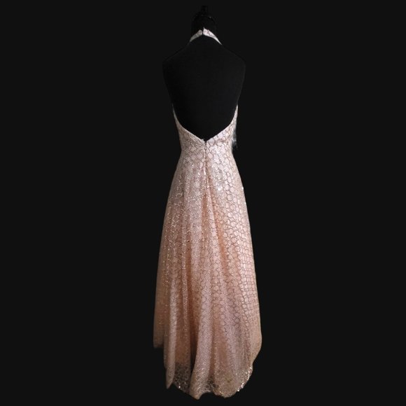 Jovani Blush Sequin Halter Prom Dress - Picture 9 of 11